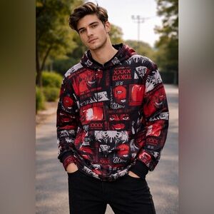 Drill Clothing Co Fresh Prints of Tokyo Red Black Anime Manga Graphic Hoodie M